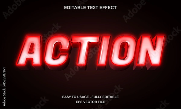 Fototapeta Action text, editable text effect template, 3d bold futuristic red neon light style typeface