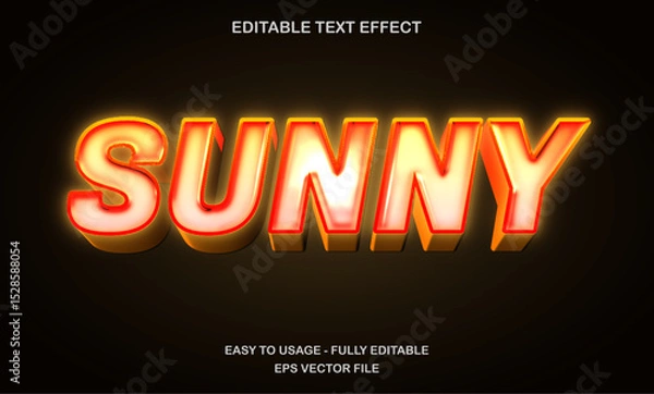 Fototapeta Sunny text, editable text effect template, 3d bold futuristic orange neon light style typeface