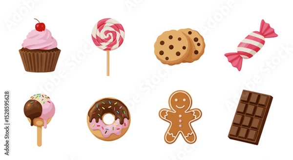 Obraz Assorted sweets and treats collection featuring cupcake lollipop cookies candy ice cream donut gingerbread chocolate
