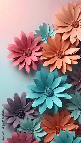 Obraz Elegant Paper Flowers Displayed on a Gradient Background in Pastel Hues