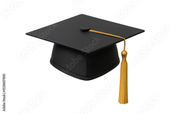 Fototapeta Graduation cap featuring black color and golden tassel, symbolizing academic success against transparent backdrop