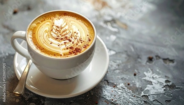 Fototapeta Artistic Coffee Indulgence: Close-up of Latte Art on textured background