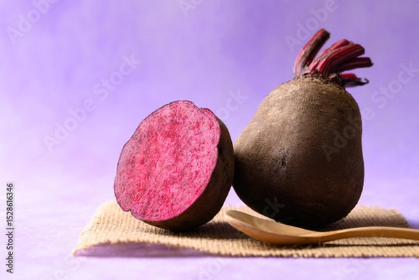 Obraz Fresh beetroot on purple background, Organic vegetable