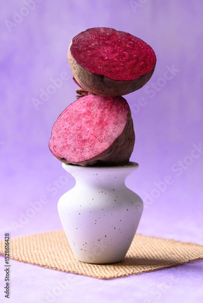 Obraz Fresh beetroot on purple background, Still life