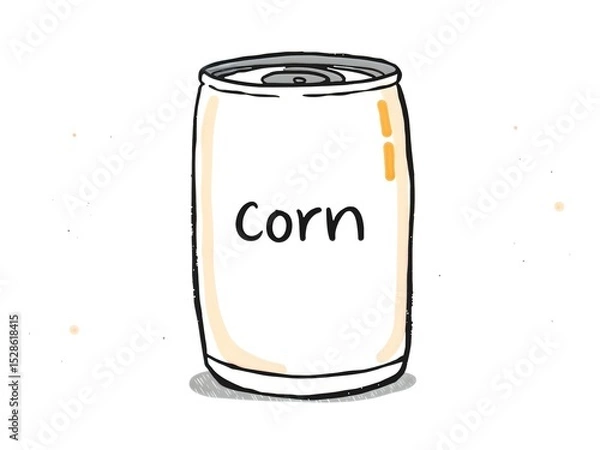 Fototapeta hand drawn illustration of a single can of corn on a clean white background