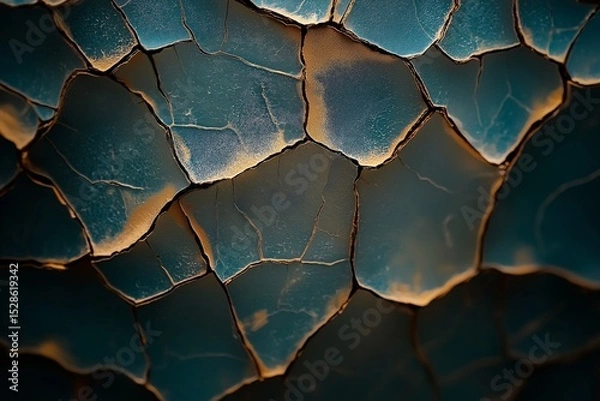 Fototapeta Abstract Cracked Blue Paint Texture. Geometric Patterns and Glossy Organic Surfaces in Contemporary Fine Art Design