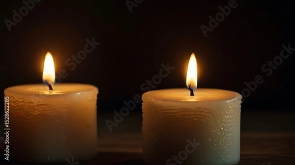 Fototapeta Intimate Candlelight Scene with Wax Texture and Dancing Shadows in Dark Space