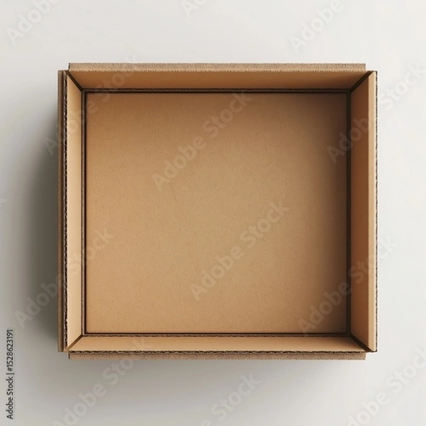 Fototapeta Eco-Friendly Packaging. Brown Cardboard Box for Shipping & Storage Solutions Flat Lay Top View, Recyclable Material Design