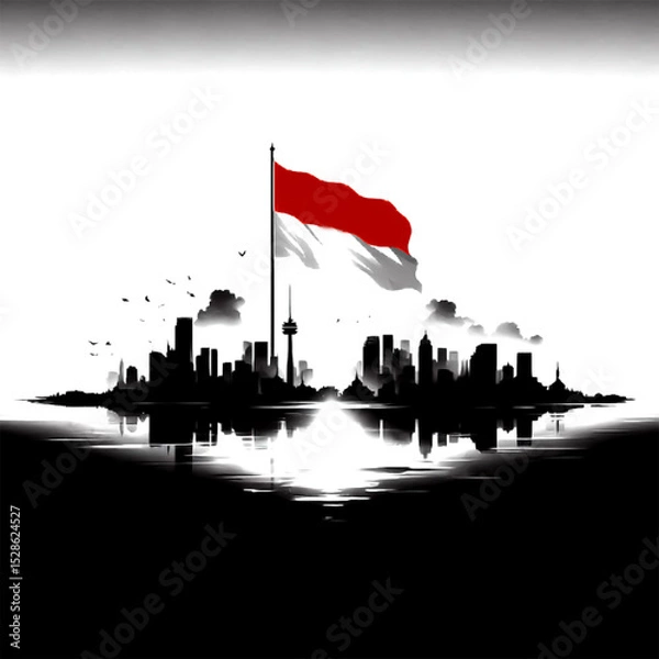 Obraz Montreal skyline with Indonesian flag