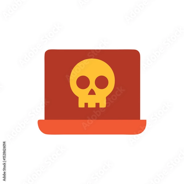 Fototapeta A simple, flat icon of a laptop computer with a skull graphic, symbolizing computer failure or virus.