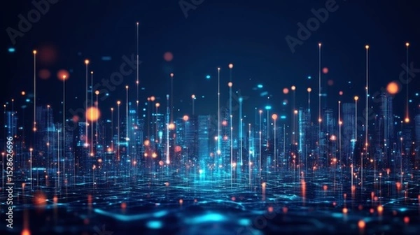 Fototapeta cityscape with space and neon light effect. Modern hi-tech, science, futuristic technology concept. Abstract digital high tech city design for banner background