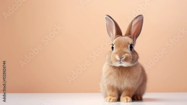 Fototapeta cute animal pet rabbit or bunny brown color smiling and laughing isolated with copy space for easter background, rabbit, animal, pet, cute, fur, ear, mammal, background, celebration, generate by AI