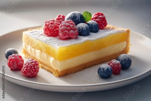 Fototapeta Delicious Lemon Raspberry Blueberry Cake. A Sweet and Colorful Dessert Delight for Indulgent Afternoon Tea