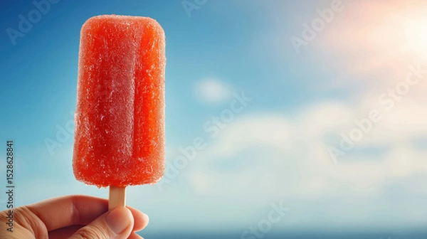 Obraz Frozen treat held against a bright sky during a warm summer day near the beach