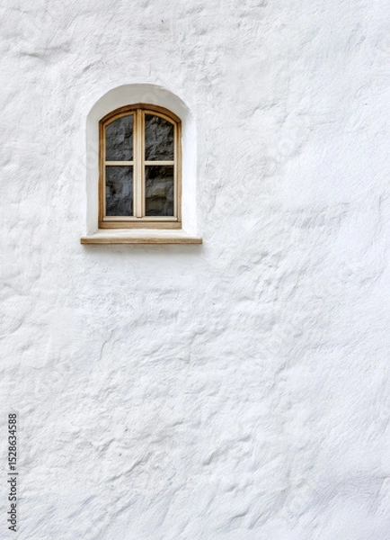 Obraz Small Arch Window in White Textured Wall.