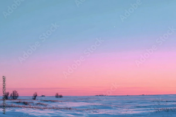 Obraz Soft Pastel Gradient Sky Over Snowy Plain at Dawn.