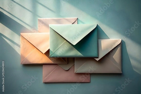 Fototapeta Pastel envelopes in sunlight with soft tones and light-shadow interplay