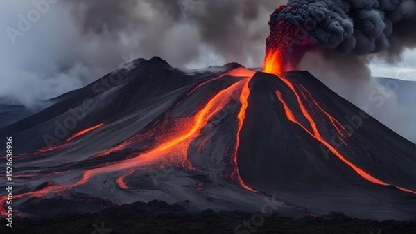Fototapeta a volcano with a lava flow going down the middle