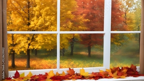 Fototapeta beautiful autumn outside the window
