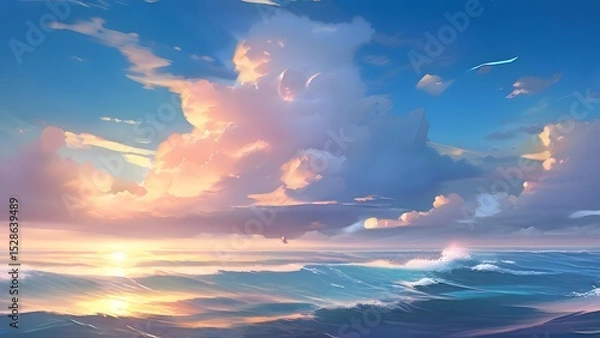 Fototapeta beautiful sea and ocean with cloud on blue sky unreal engine 