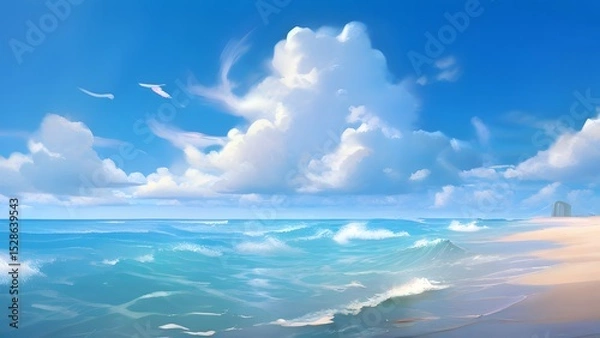 Fototapeta beautiful sea and ocean with cloud on blue sky unreal engine 