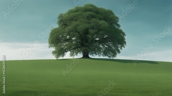 Obraz beautiful tree in the middle of a field covered with grass with the tree line 