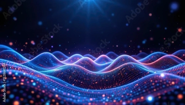 Fototapeta Illustration of a digital shine line waves idea technological network.