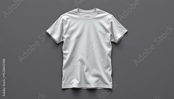 Fototapeta Plain white t-shirt on gray background showcasing fabric texture and casual style for modern apparel design and branding needs