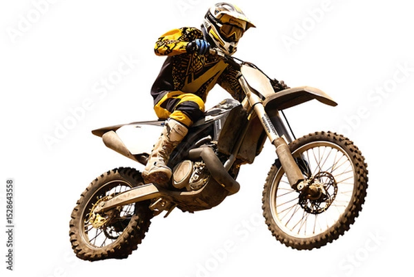 Fototapeta Motocross rider in action isolated on a white background png