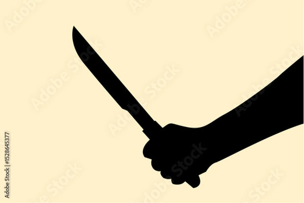 Fototapeta Silhouette of hand holding knife concept. Icon of gesture people grab sharp object. Vector illustration.