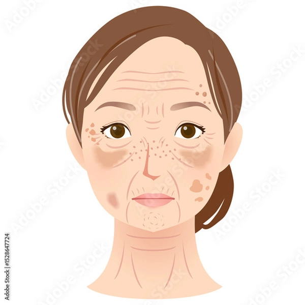Obraz シミができた女性の顔　美容　シニア女性