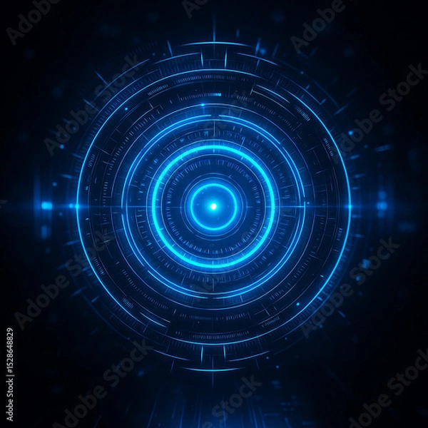 Fototapeta AI generated sci fi energy ring with layered neon blue holographic interface detailed digital markings bright core advanced technology precision and limitless digital power