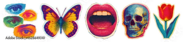 Fototapeta PNG Colorful surreal pop art collage, element set on transparent background