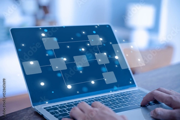 Fototapeta workflow process, programming to streamline strategy, and implement software. Concept of design for automation flowchart of business, model flow diagram of work. Scheme chart of the solution business