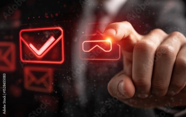 Obraz A man is pointing at a red check mark on an envelope