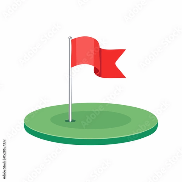 Obraz Red Flag on Green Golf Course Isometric Illustration