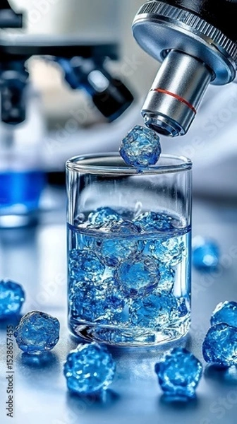 Obraz Microscopic Examination of Blue Crystals in Water Scientific Research and Analysis