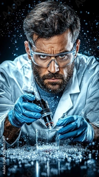 Obraz Intense Scientist Examining Sample Under Microscope in Laboratory