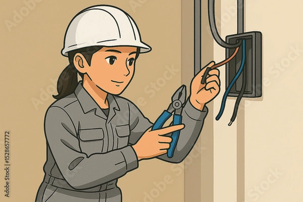 Obraz 配線作業中の女性電気工事士