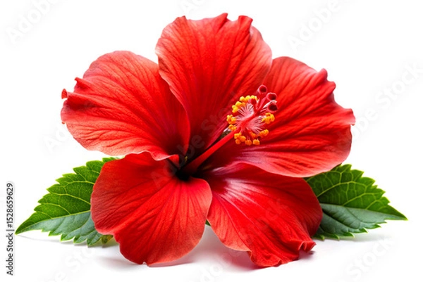 Obraz Scarlet Elegance: A Striking Red Hibiscus Isolated on Pristine White. AI Generative