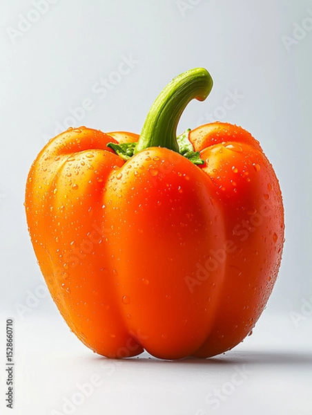 Fototapeta Fresh orange bell pepper with water droplets against a clean background, showcasing its vibrant color and texture.
