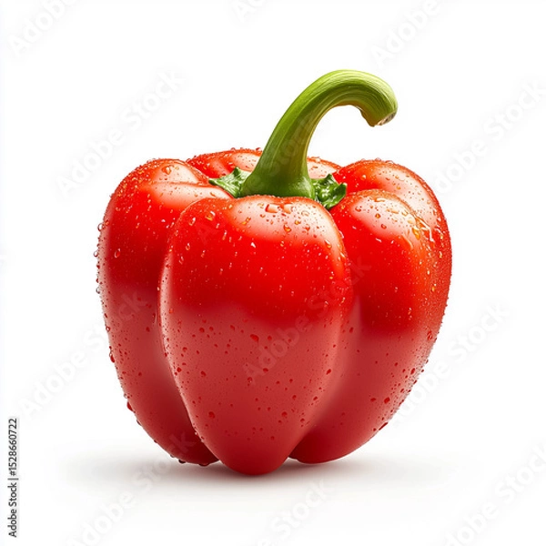 Fototapeta Fresh red bell pepper with droplets of water, showcasing its vibrant color and healthy appeal for culinary uses.