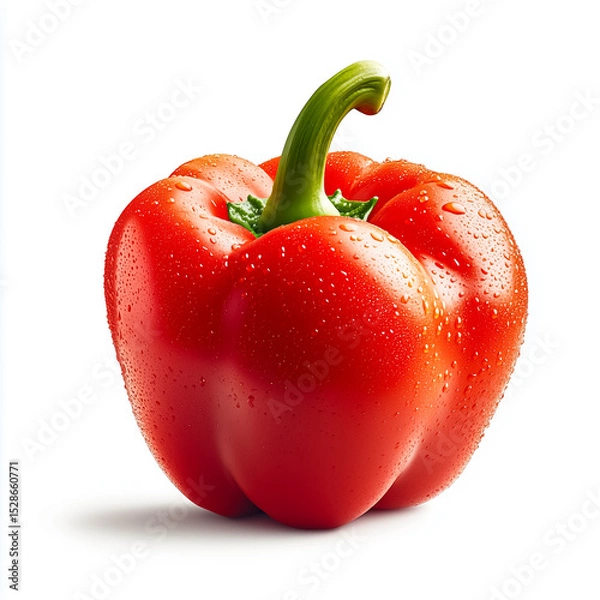 Fototapeta Fresh red bell pepper with water droplets, showcasing its vibrant color and crisp texture, perfect for healthy dishes.