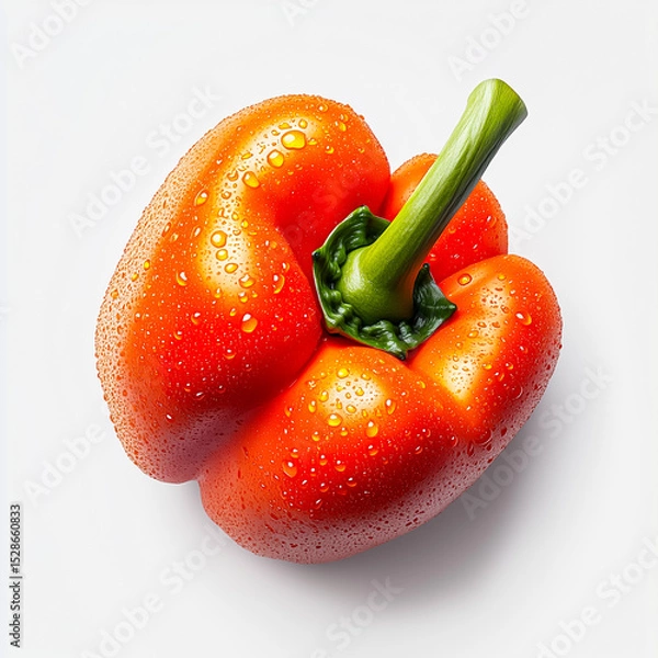 Fototapeta Fresh and vibrant red bell pepper with dewdrops, showcasing its natural shine and texture.