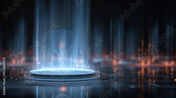 Obraz A blue and orange lighted shield is floating in a pool of water