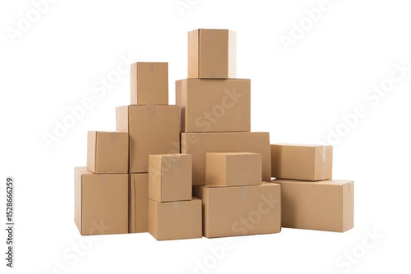 Obraz A stack of cardboard boxes with a white background