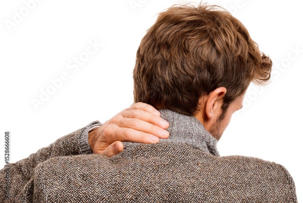 Obraz A man with a neck injury is wearing a gray sweater