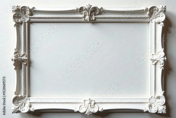 Fototapeta Ornate white rectangle frame, textured surface , border, pattern, art
