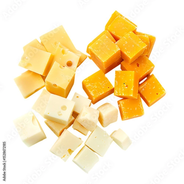 Fototapeta Assorted cheese cubes isolated on transparent background