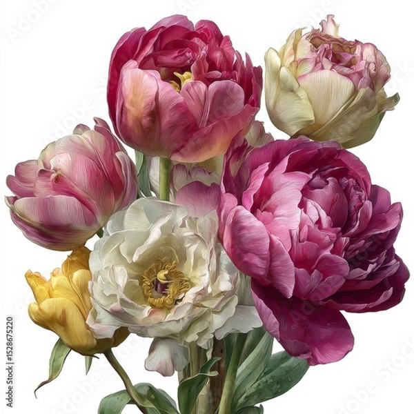 Obraz Stunning Bouquet of Colorful Tulips and Peonies with Soft Petals and Rich Textures for Nature and Floral Decor